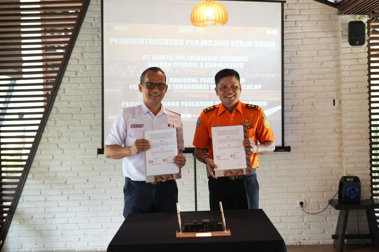 Dorong Standar Keselamatan Nasional, KAI Daop 5 dan Basarnas Resmikan Kerja Sama Operasional