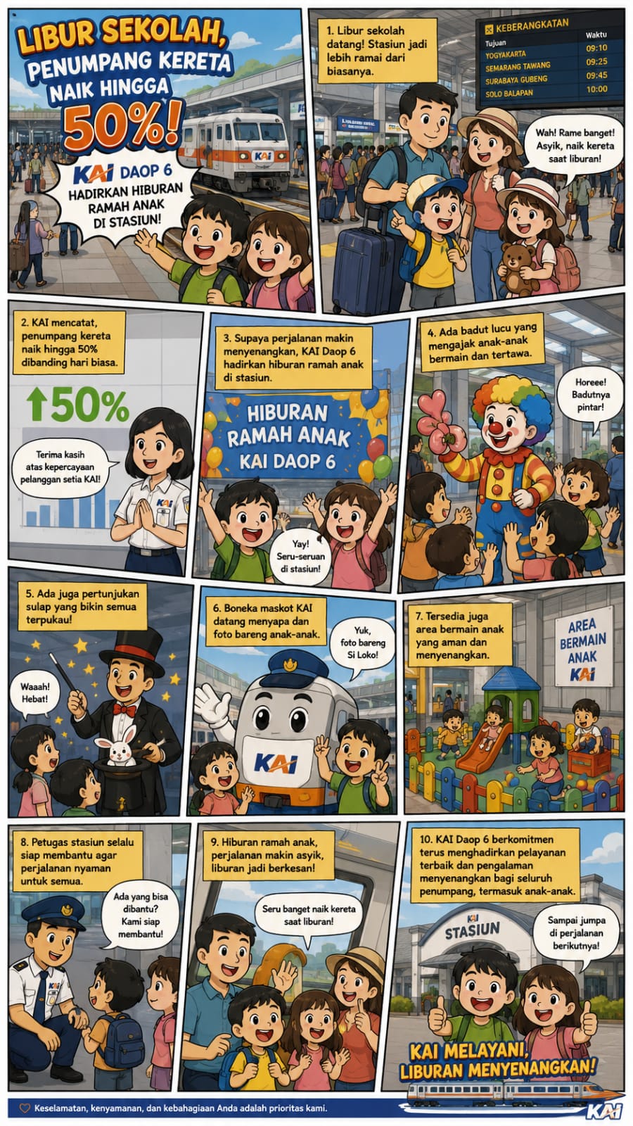 Libur Sekolah Picu Lonjakan Penumpang Kereta hingga 50 Persen, KAI Daop 6 Siapkan Hiburan Ramah Anak